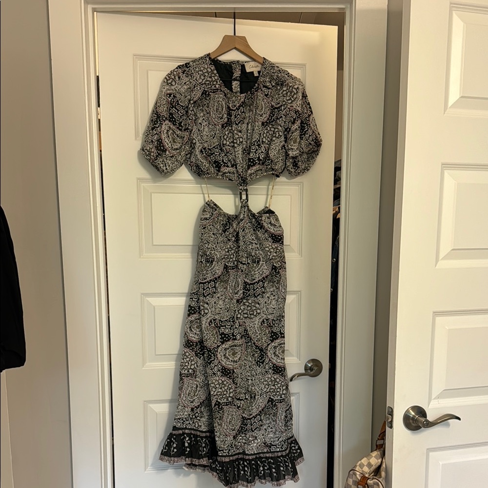 Elegant Black and White Paisley Dress